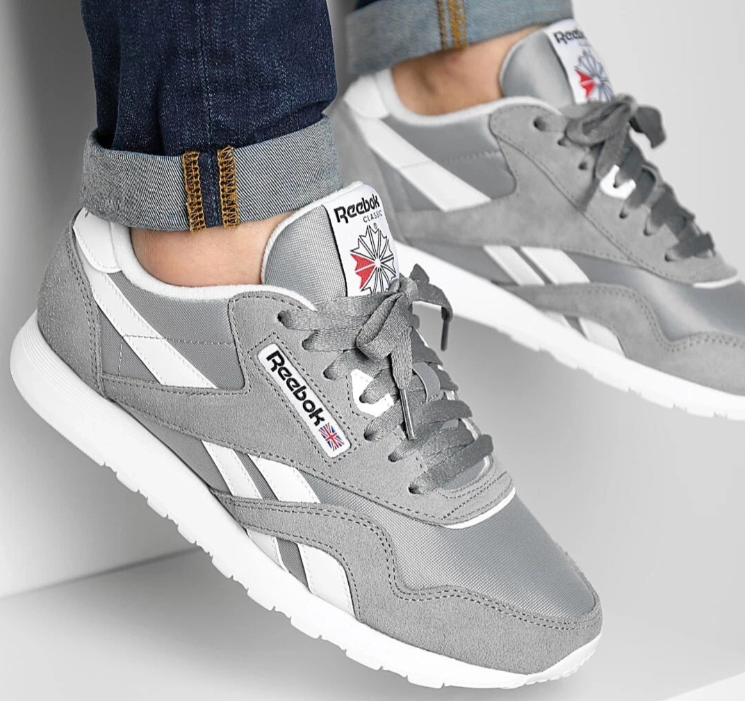 SALE Reebok Classic Grey Men\'s Running Shoes Athletic Sneakers Footwear NEW