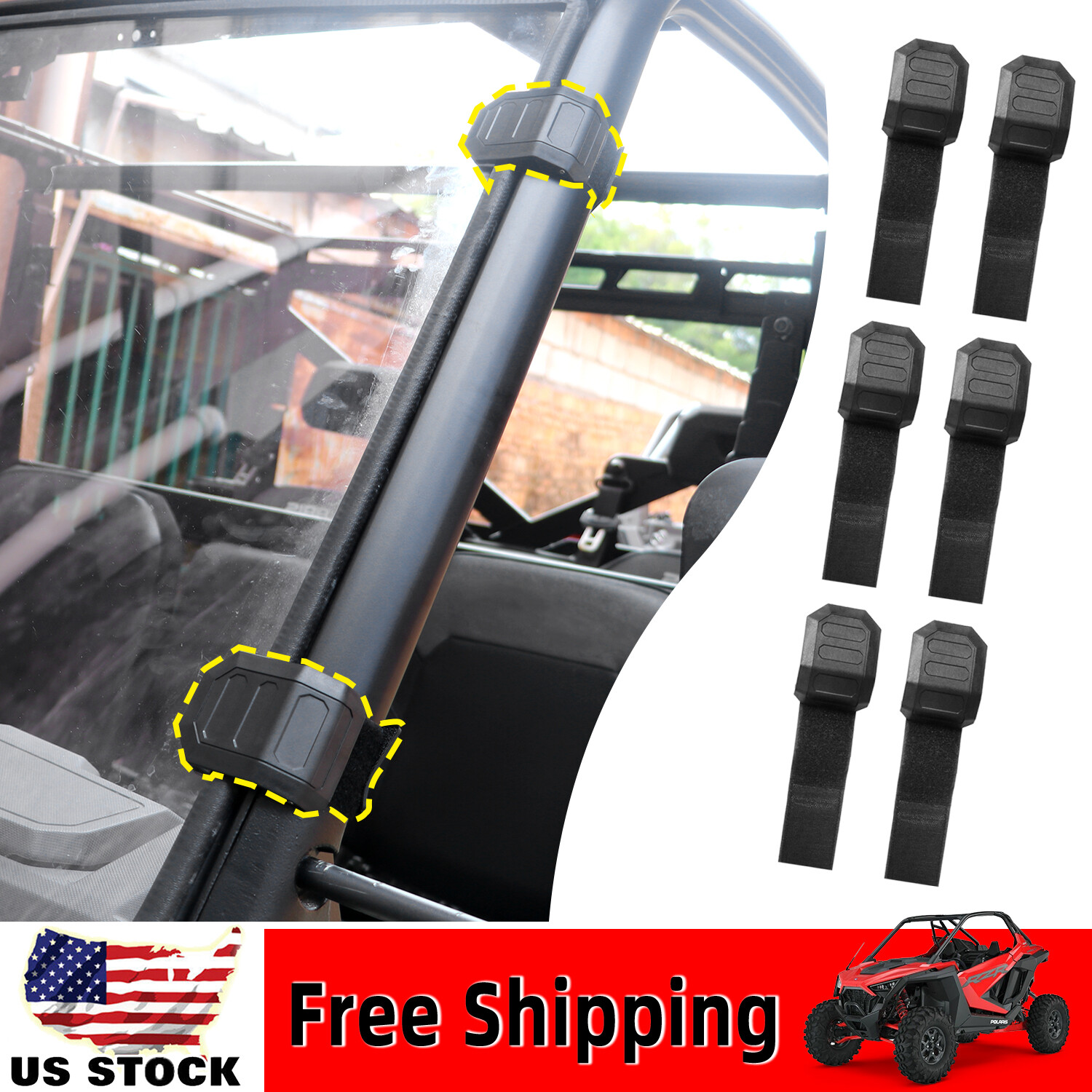 6Pcs UTV Front Windshield Mount Clamps Straps For Polaris Ranger RZR Yamaha