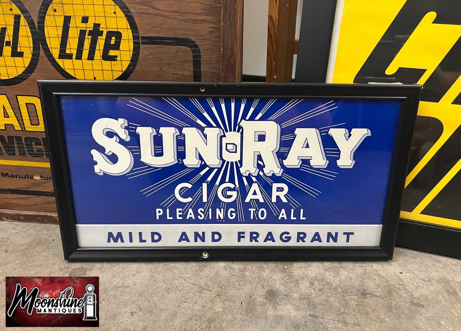 Vtg. SUN RAY CIGAR Framed Paper Sign