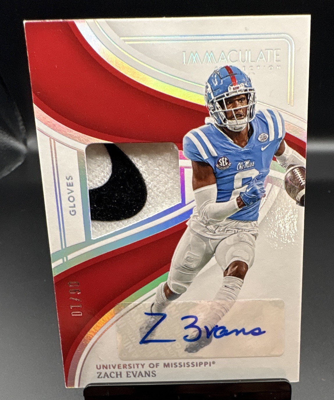 Panini 2023 Immaculate Collegiate Zach Evans IG-ZAE Gloves Auto 07/10 Ole Miss