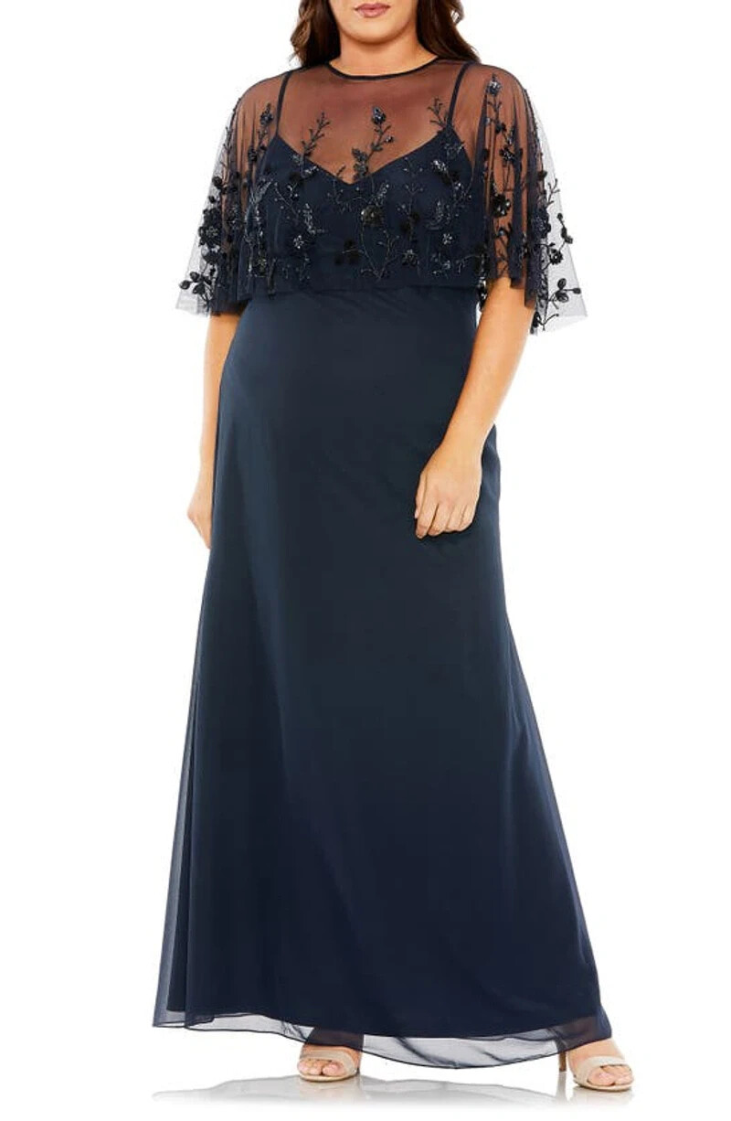 Mac Duggal Midnight Blue Beaded Mesh Overlay Gown Size 20w $498 Mac Duggal Midnight Blue Beaded Mesh Overlay Gown Size 20w $498