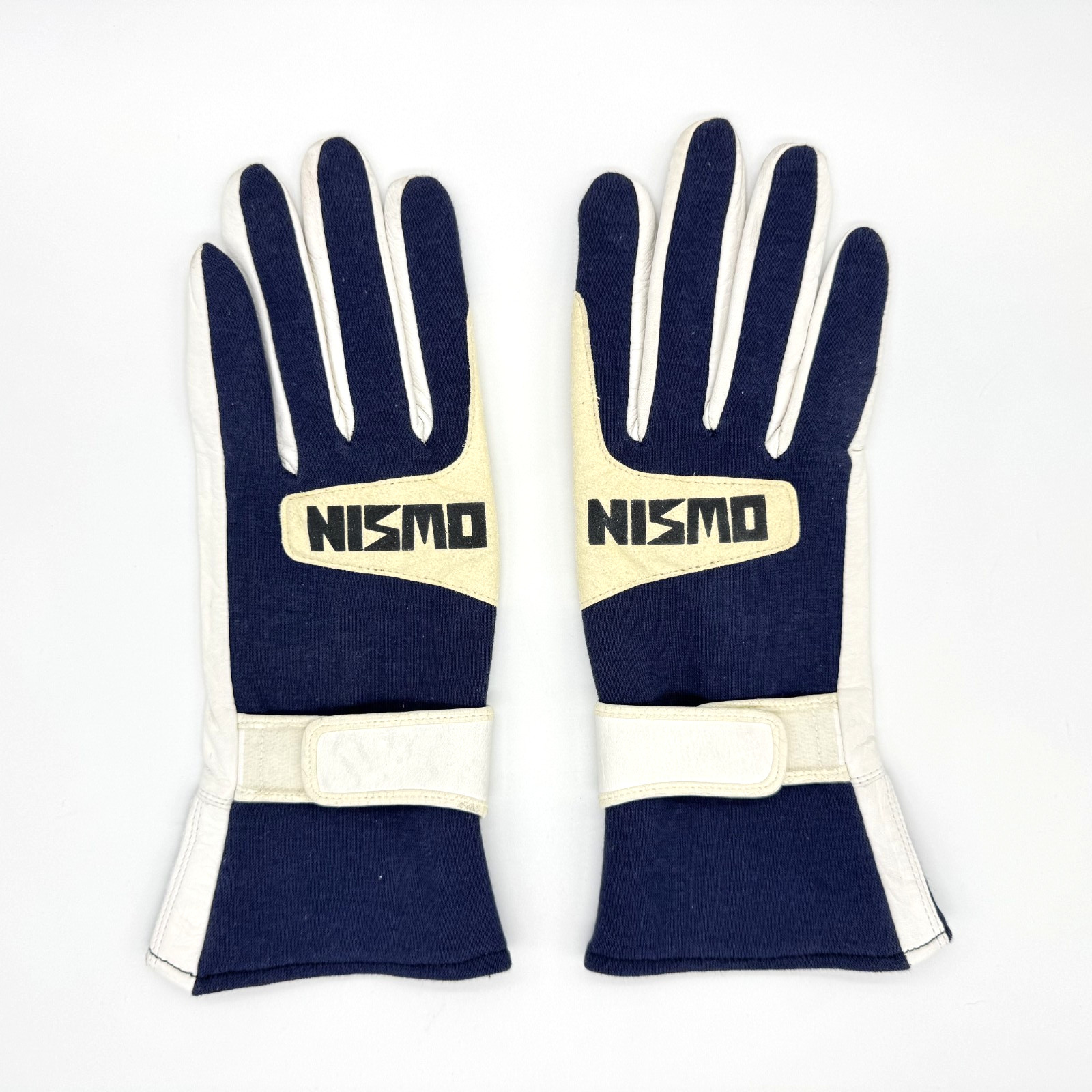 RARE Nismo Vintage Logo Racing Gloves Pair Blue White Cotton Cowhide Free Size RARE Nismo Vintage Logo Racing Gloves Pair Blue White Cotton Cowhide Free Size