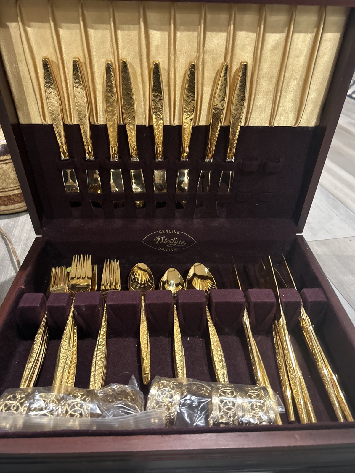 Vintage Gold Plated Silverware Set With Case 70 Pieces Total Vintage Gold Plated Silverware Set With Case 70 Pieces Total