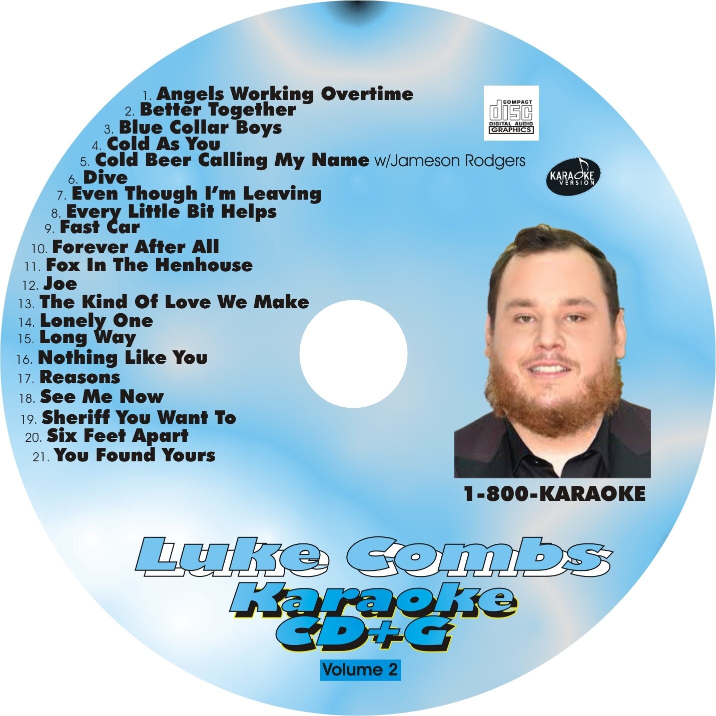 CUSTOM KARAOKE LUKE COMBS 21 GREAT SONG cdg CD+G FAST CAR COLD BEER CALLING v2