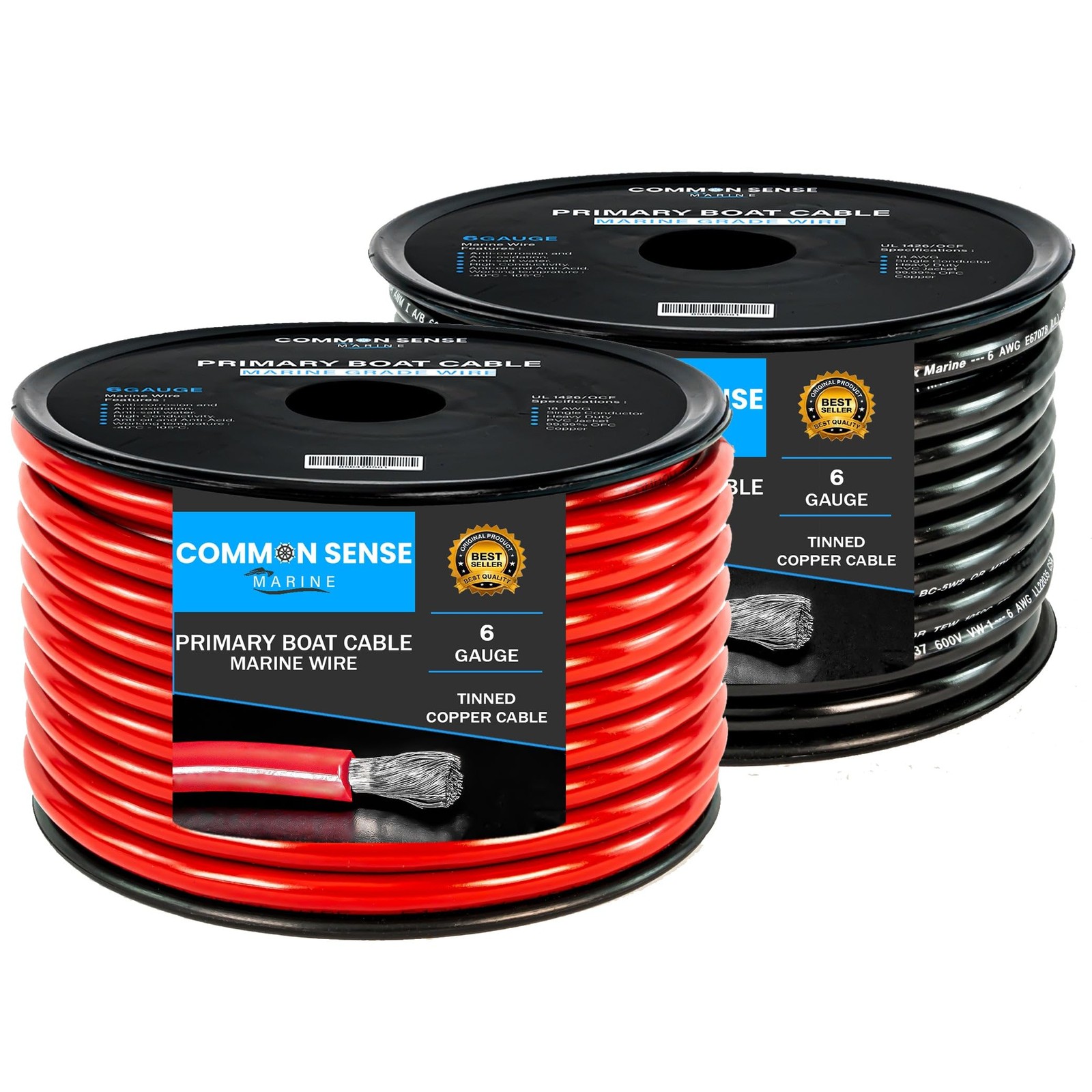 Common Sense Marine 6 Gauge Primary Boat Cable - 25 Ft Marine Grade Wire Tinned