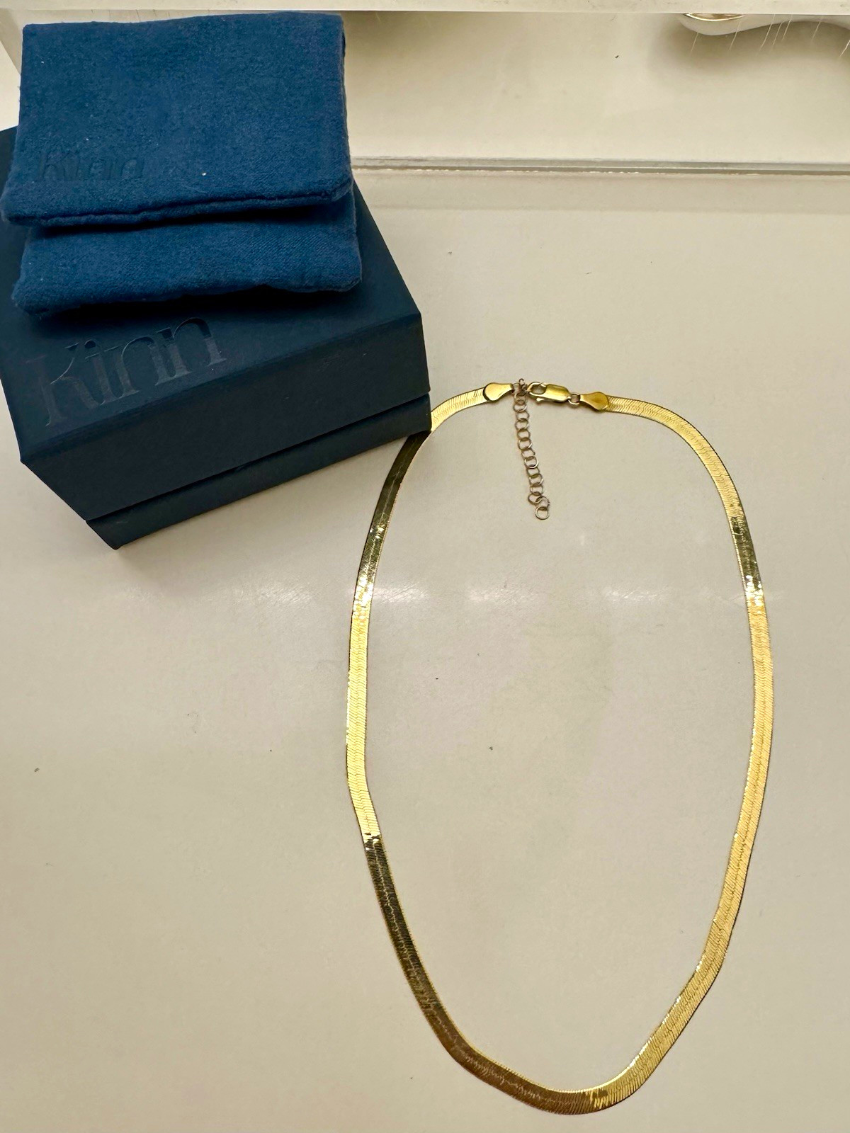 Kinn 14k Yellow Gold Bold Carter Herringbone Chain Necklace, Adjustable 16-18 in