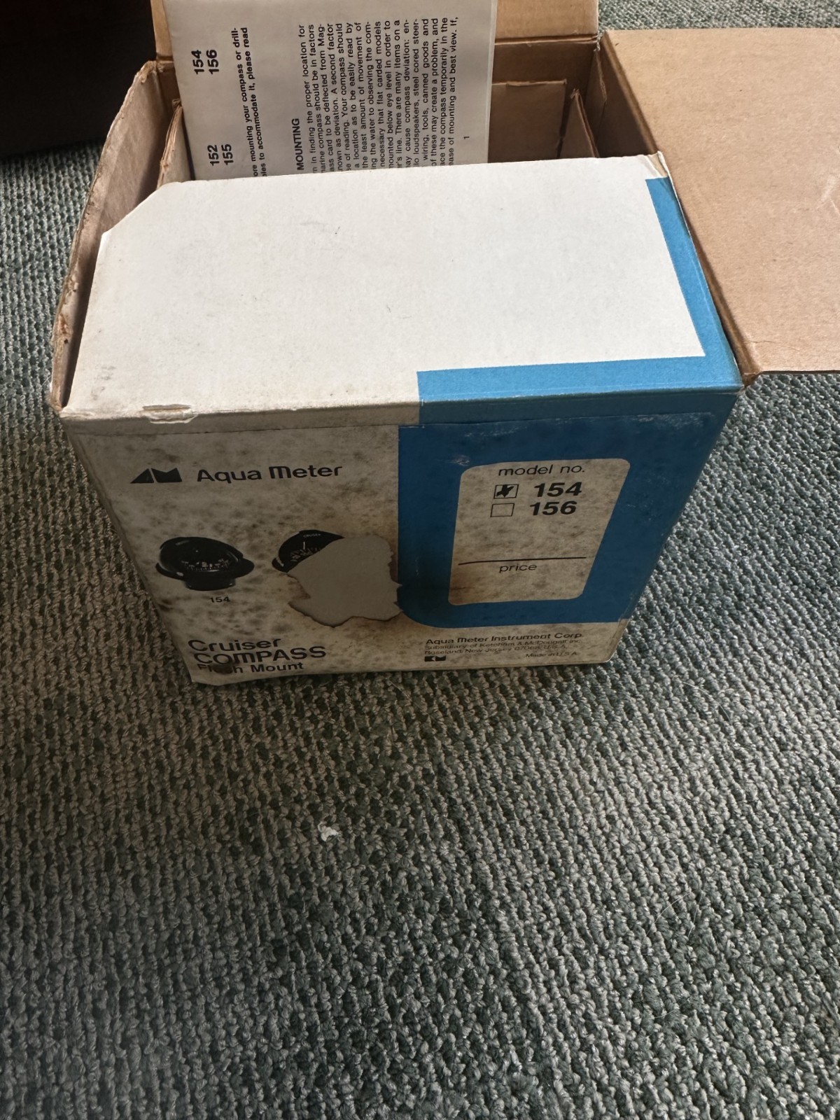 NOS Aqua Meter Cruiser Model 154 Flush Mount Marine Compass-NIB