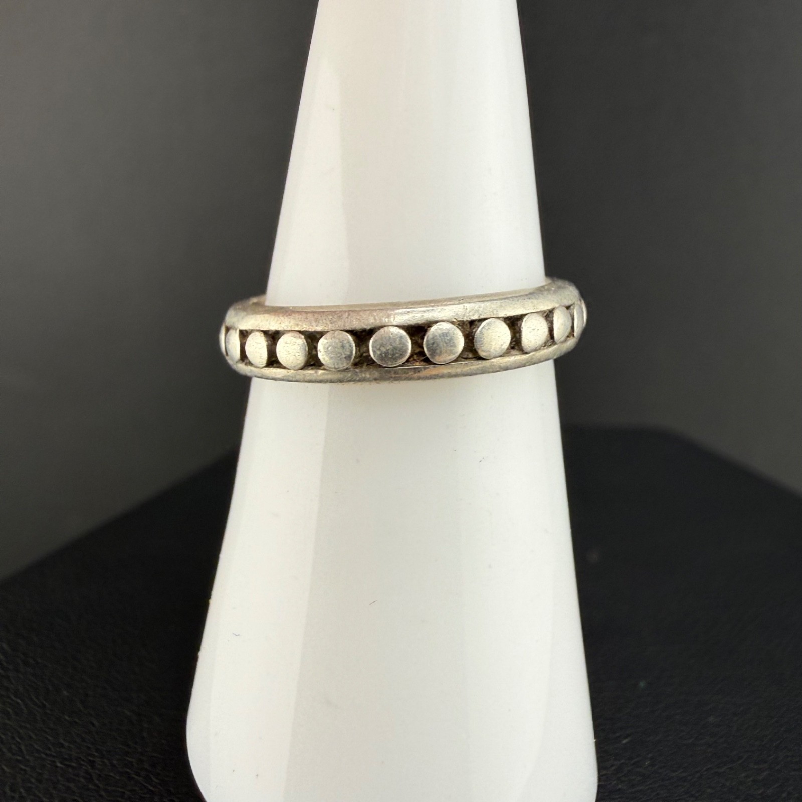 Vintage RSC Sterling Silver Band Ring Eternity Beaded Molded Size 6.5