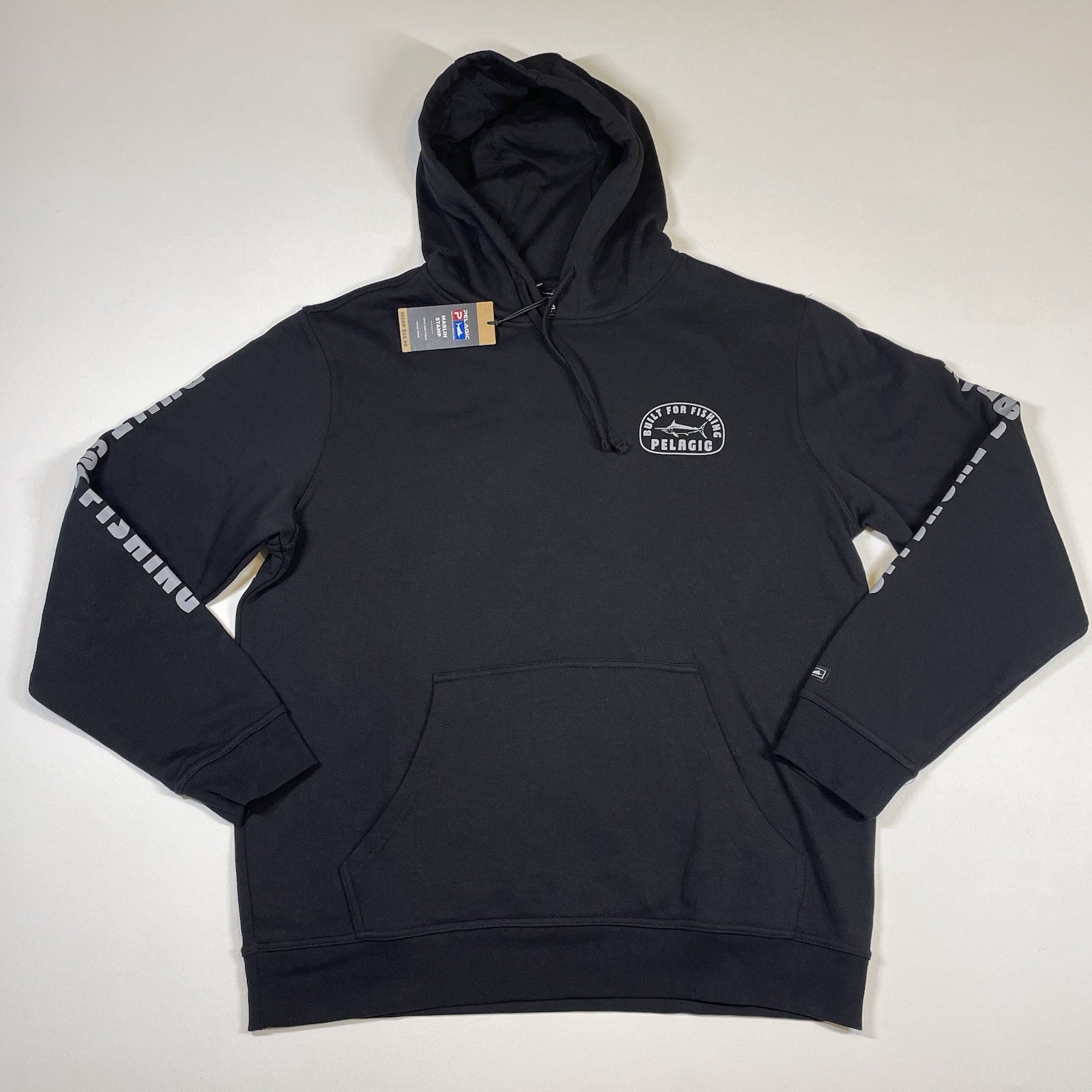 Pelagic Sweatshirt Men’s Large Black Graphic Fleece Hoodie Outdoor Fishing NEW