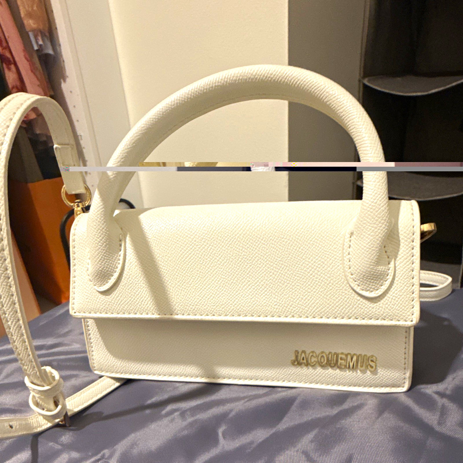 Jacquemus White Top Handle Bag w/ Detachable Adjustable Crossbody Strap