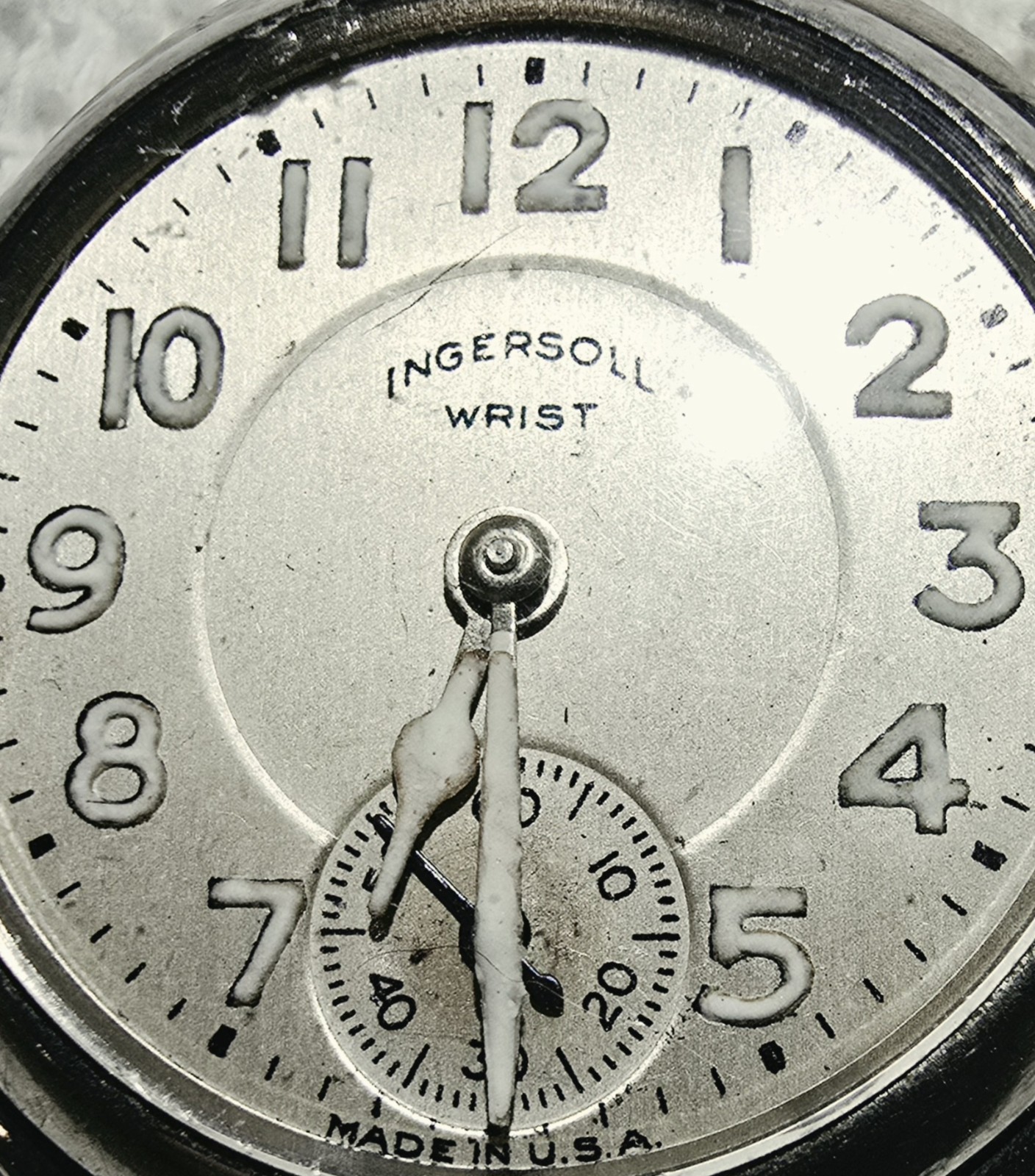 Vintage 1916 1917 Ingersoll Trench Watch WWI Military Grey Triple Sunk Dial