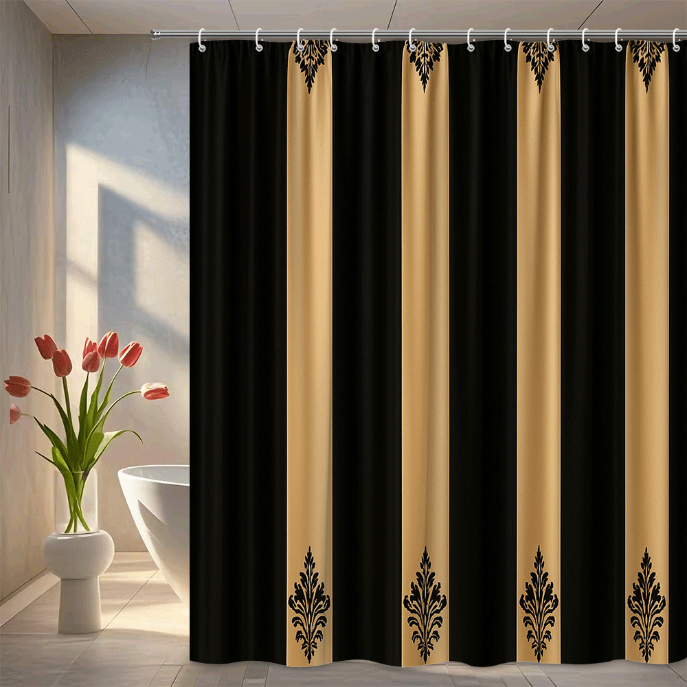 Elegant Black and Gold Shower Curtain with Damask Design