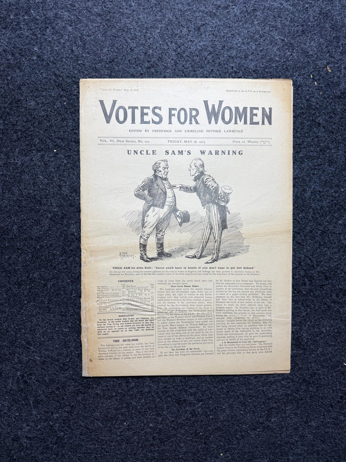 1913 Uncle Sam Vs John Bull Feminist Newspaper, Suffragist History, Gifts for D