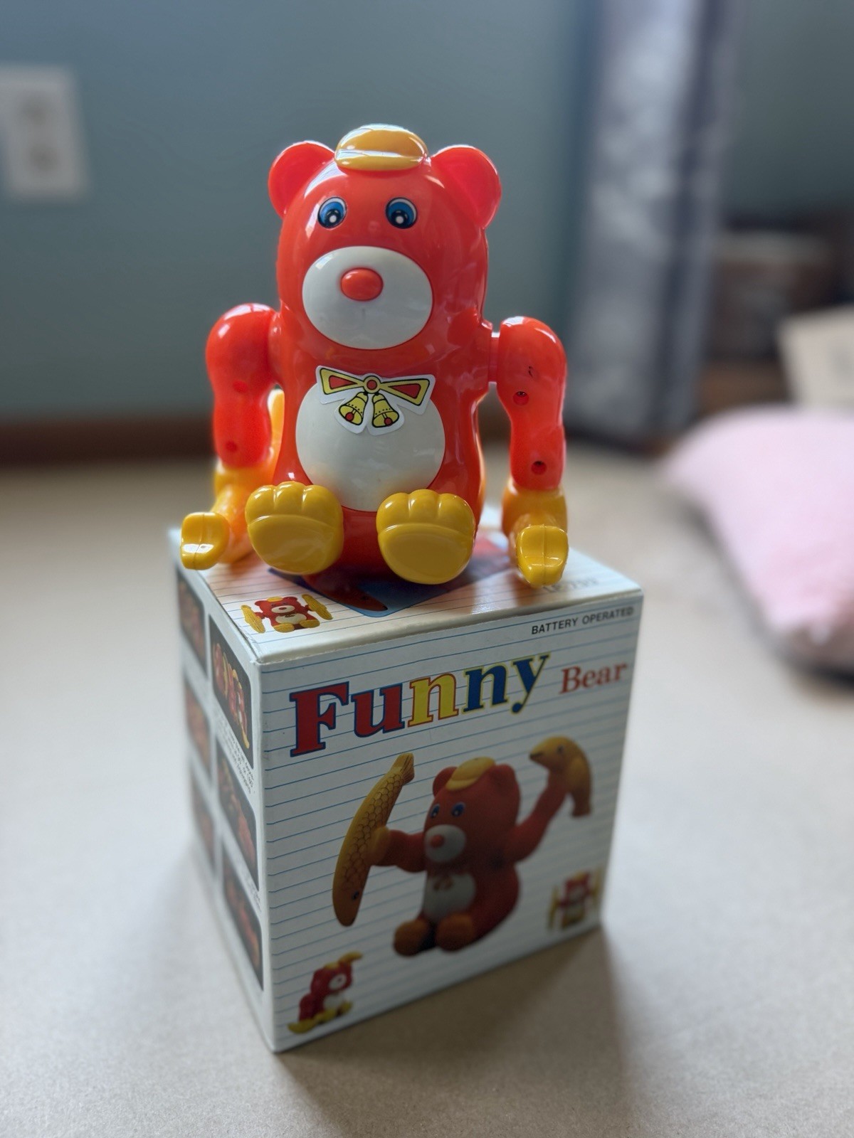 Vintage 1986 Funny Bear Battery Operated Flip WORKS Tumbling Toy w/ Original Box