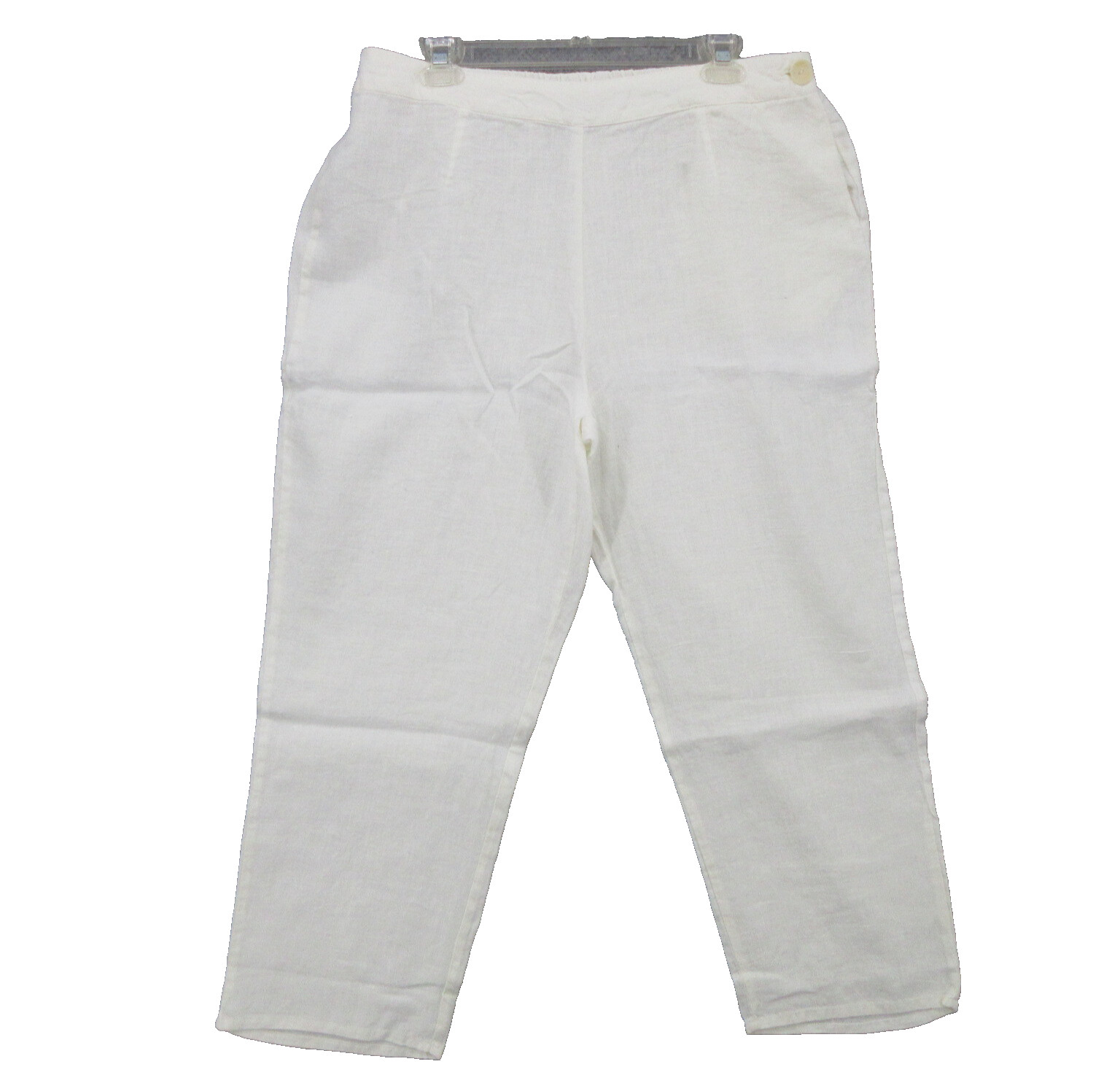 FLAX Designs Linen Pants Medium Side Button White Elastic Waist New FLAX Designs Linen Pants Medium Side Button White Elastic Waist New