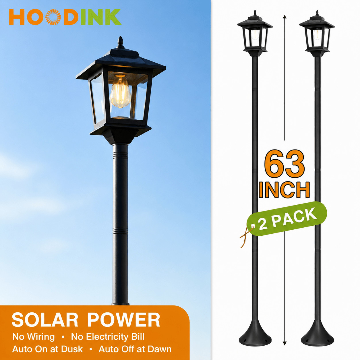 2 pcs Solar Lamp Post Lights Outdoor Garden Post Lantern Waterproof for Patio