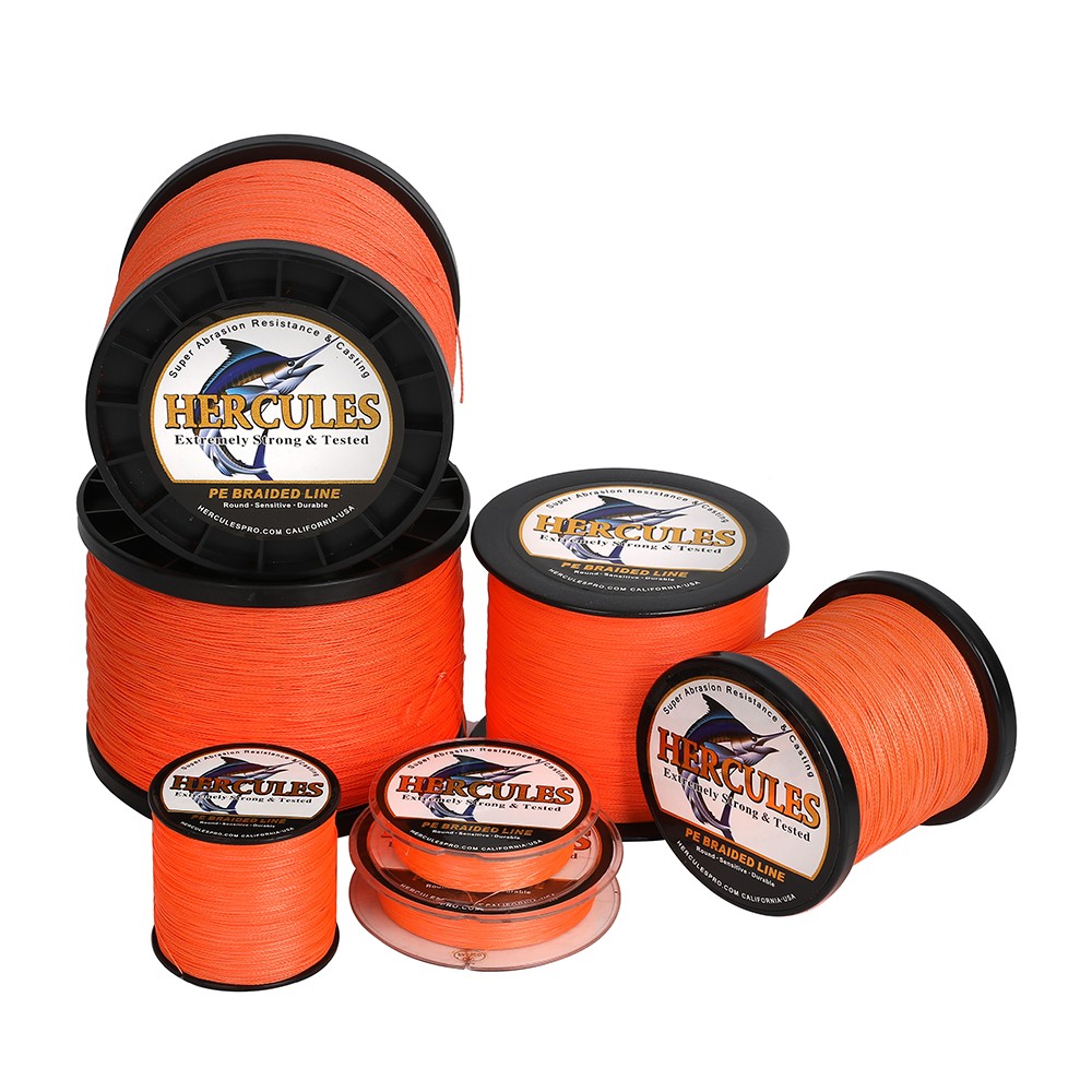 HERCULES Orange PE Braided Fishing Line 4 Strands 6lb-100lb No Memory HERCULES Orange PE Braided Fishing Line 4 Strands 6lb-100lb No Memory