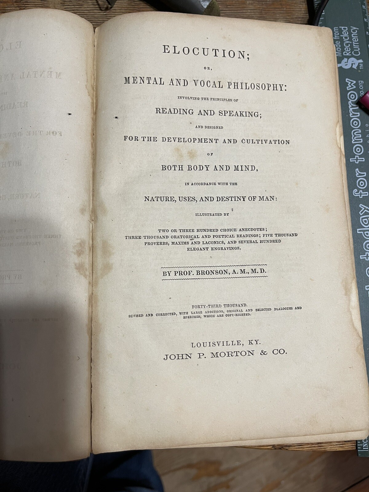 Prof Bronson / Elocution or Mental and Vocal Philosophy involving 1845