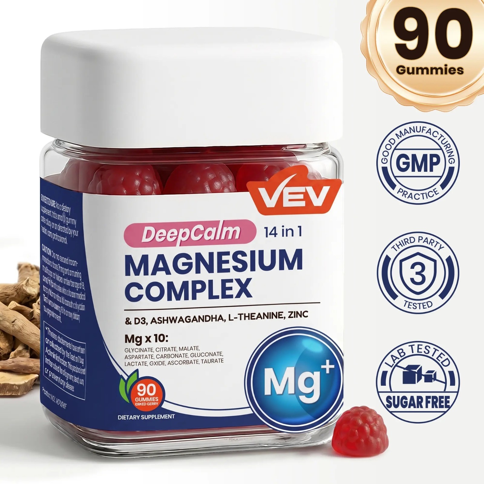 VEV DeepCalm Magnesium Complex Gummies | 14‑in‑1 Stress & Sleep Support