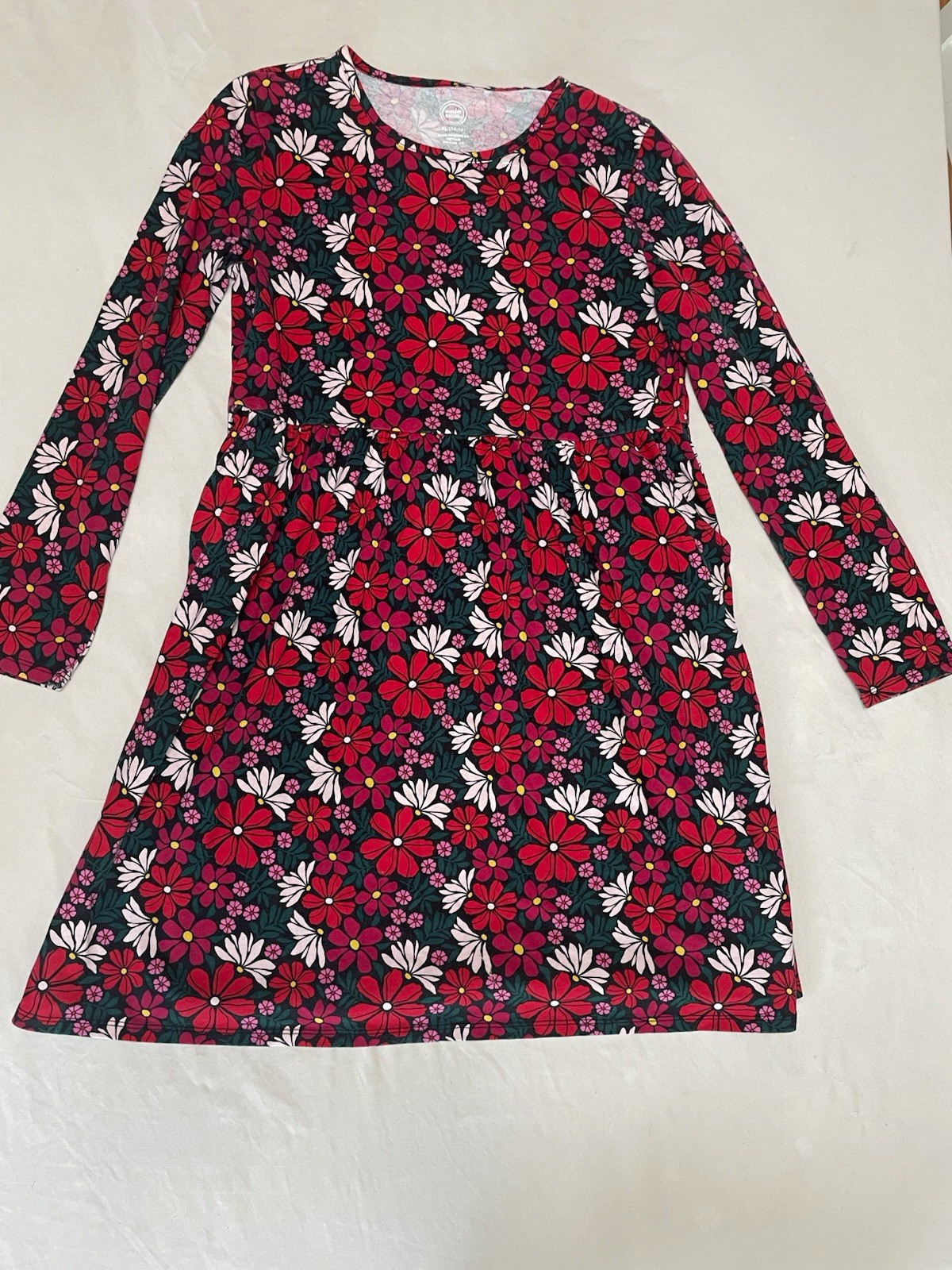 Wonder Nation Girls XL Floral A-Line Long Sleeve Knit Dress Pockets
