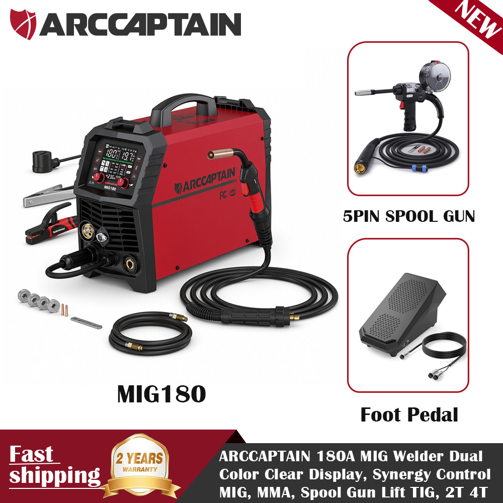 2026 ARCCAPTAIN 180A MIG Welder 6 in 1 Welder Machine with Foot Pedal Spool Gun