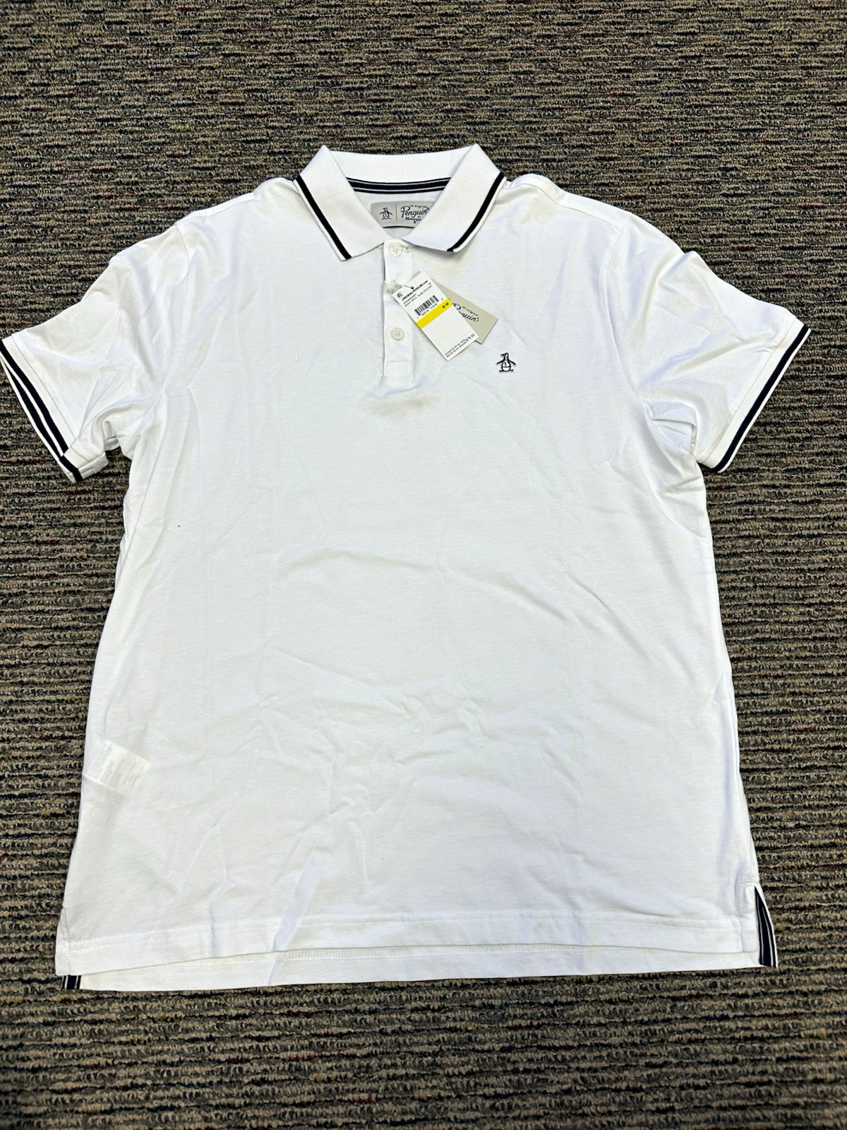 Original Penguin Men\'s White Polo Black Trim Size M Short Sleeve