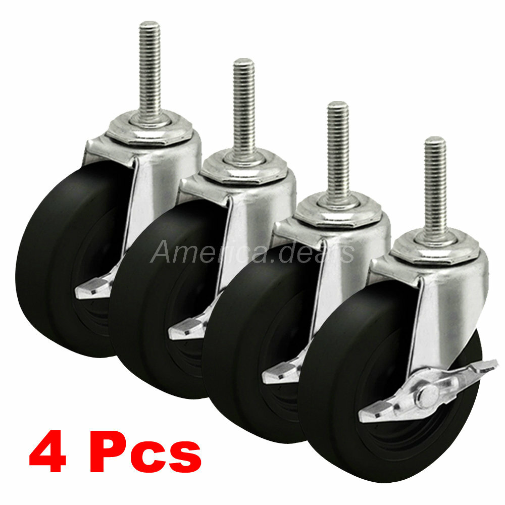 4x Lot 3\'\' Caster Wheels Heavy Duty Soft PU Rubber For Wire Shelves Total 440lb