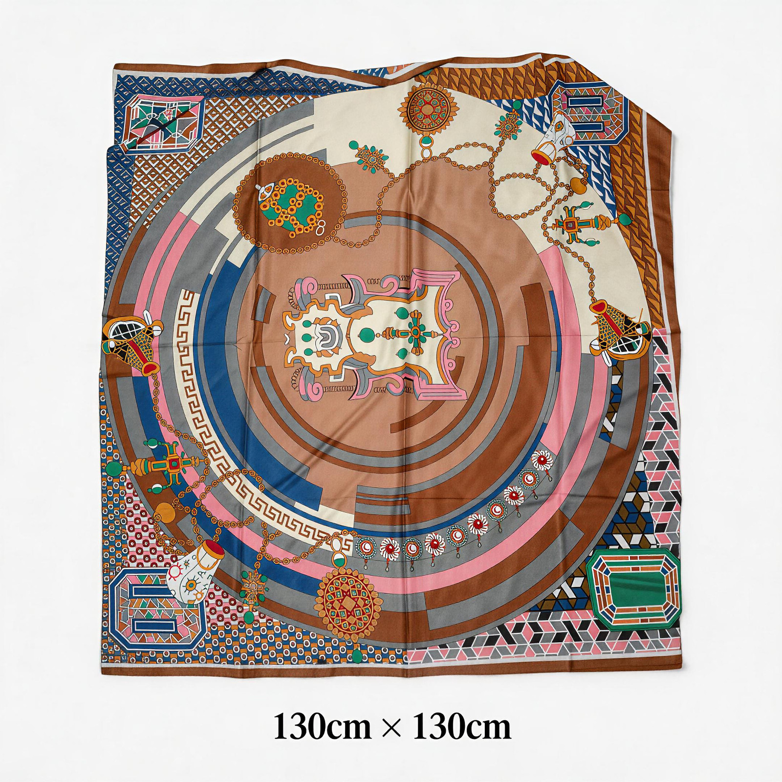 130 * 130cm double-sided moon phase language brown printed twill silk scarf #224 130 * 130cm double-sided moon phase language brown printed twill silk scarf #224