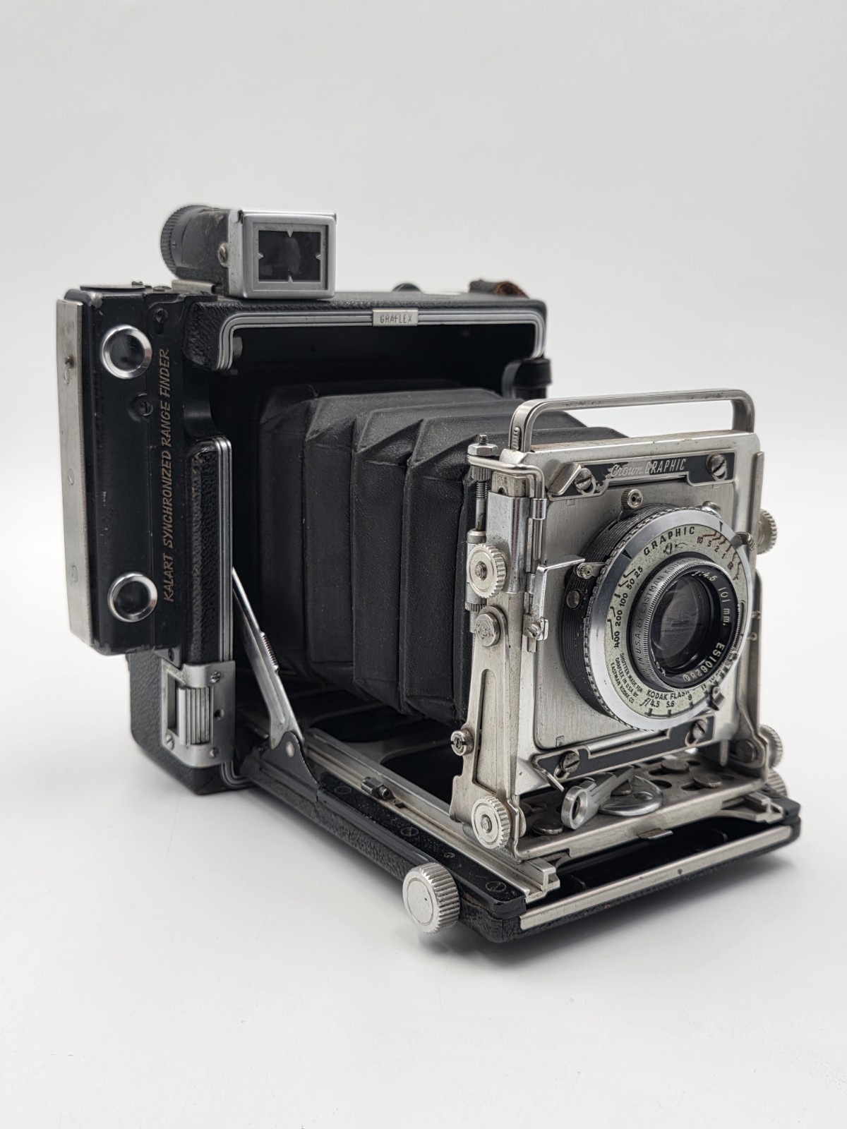 Vintage 1947 Graflex Crown Graphic 2x3 Camera Kodak Ektar 101mm f/4.5 Kalart