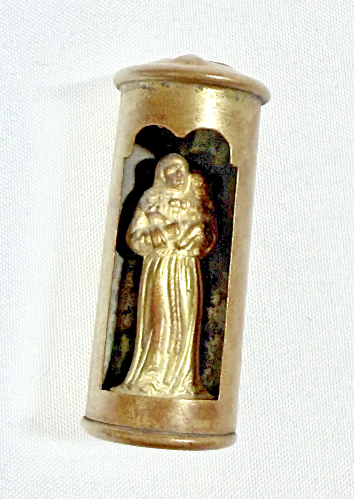 Antique French Brass Pocket Shrine St.Anthony & Jesus Maison Mame 1.5