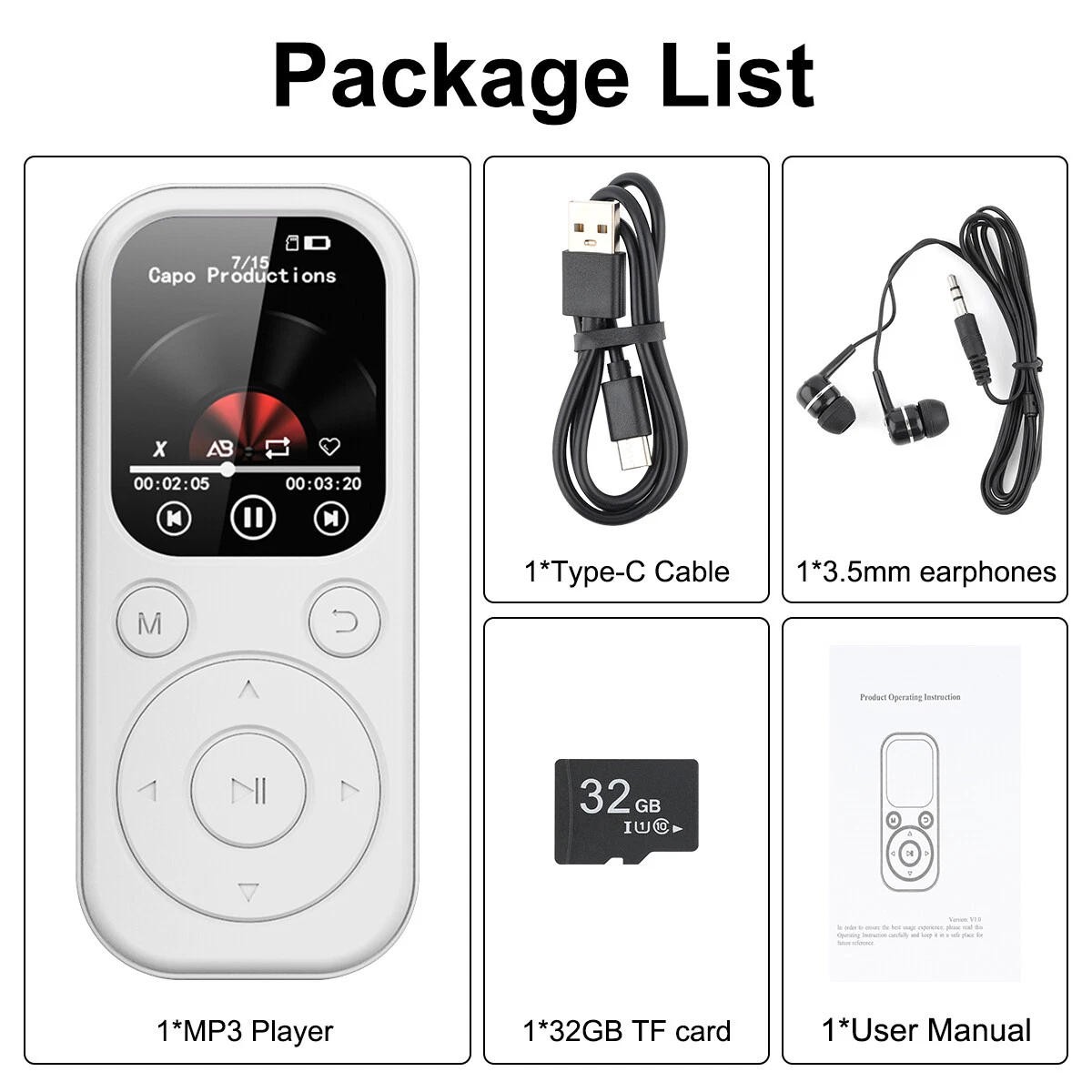 MP4/MP3 Support Bluetooth Lossless Music Player FM Radio Recorder Sport 128GB