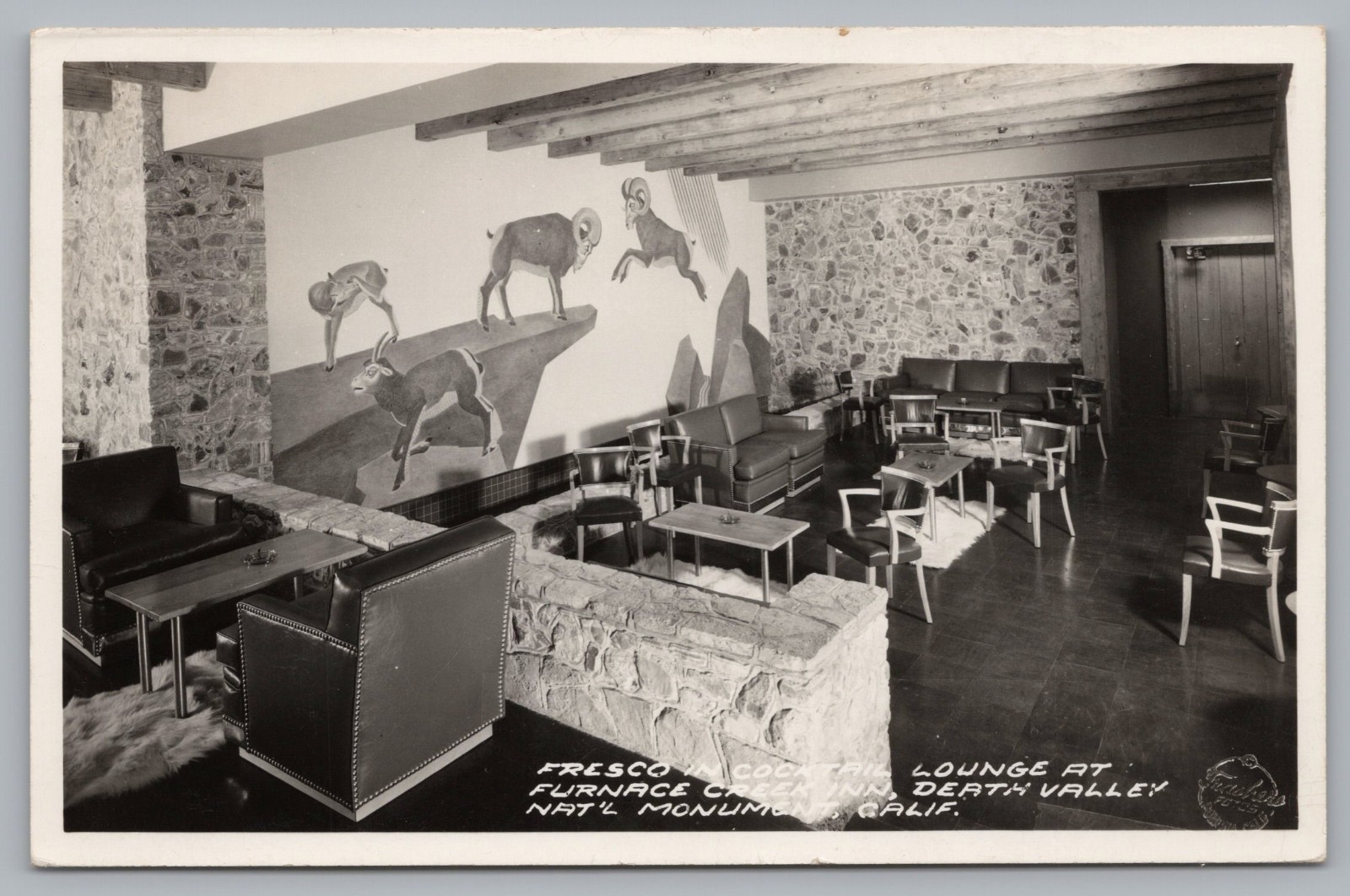 RPPC Cocktail Lounge Furnace Creek Inn Death Valley CA Frashers Photo Postcard RPPC Cocktail Lounge Furnace Creek Inn Death Valley CA Frashers Photo Postcard