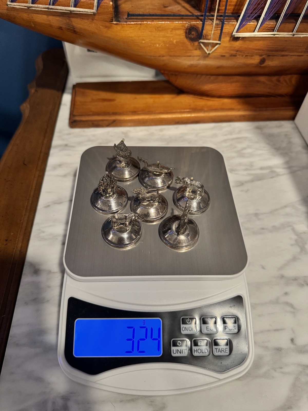 Vintage Siam Sterling Silver Figural Place Card Holders Set of 7 324 Grams