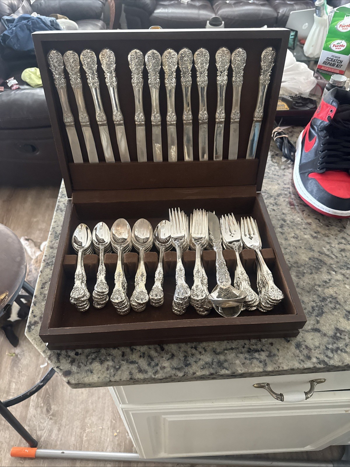 F.B. Rogers Grand Antique 64-Pc Silverplate Flatware Set Service for 12 Chest