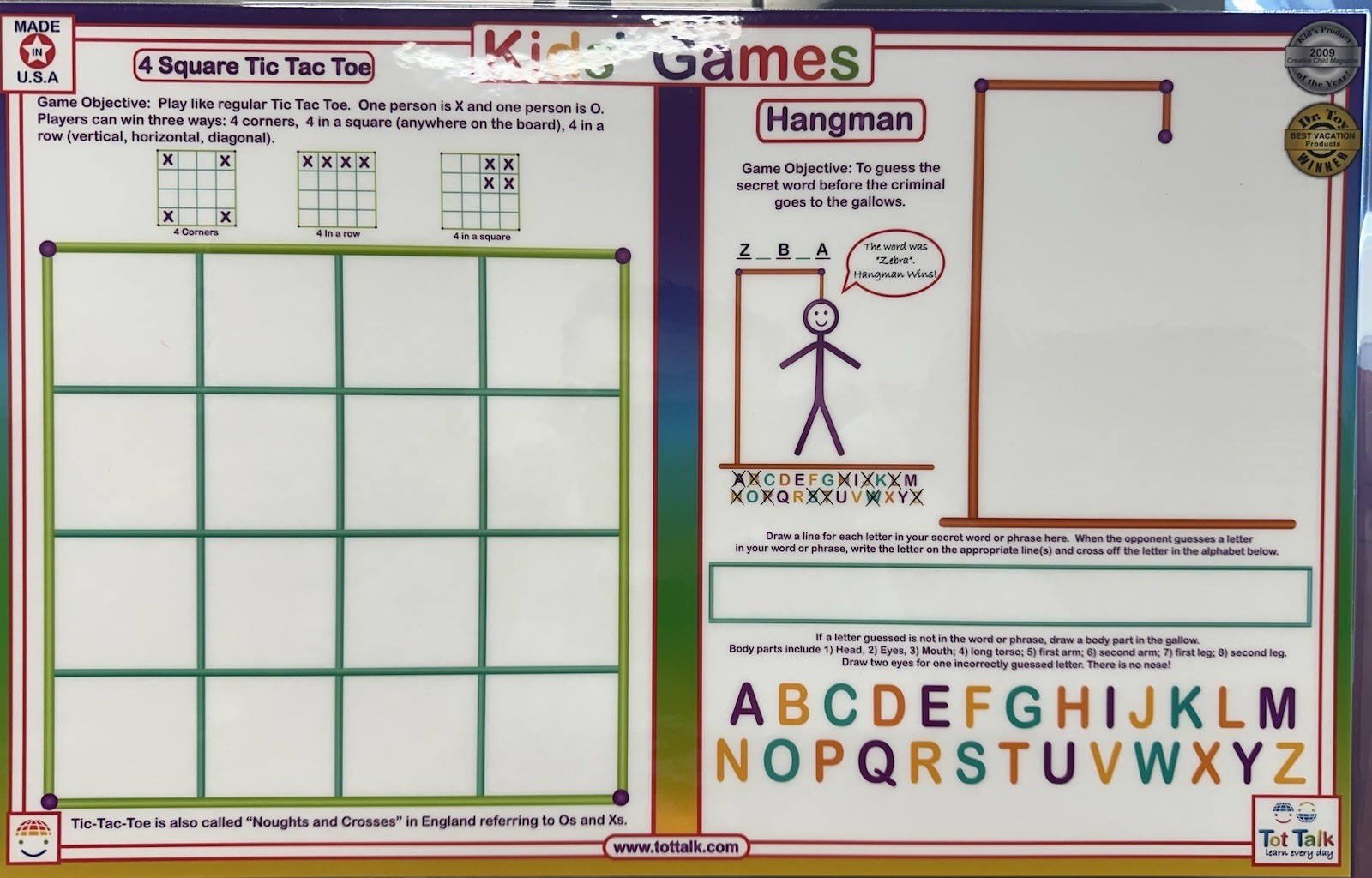 Placemat - Tot Talk -Kids Games Hand-Man 11.5x17.5