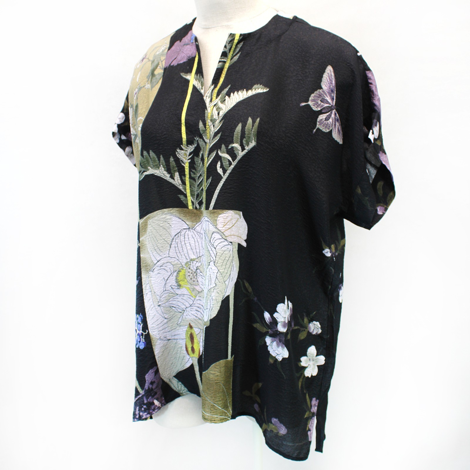 Citron Plus Clothing Flower Print Button Back Sheer Luxury Top Blouse 1X