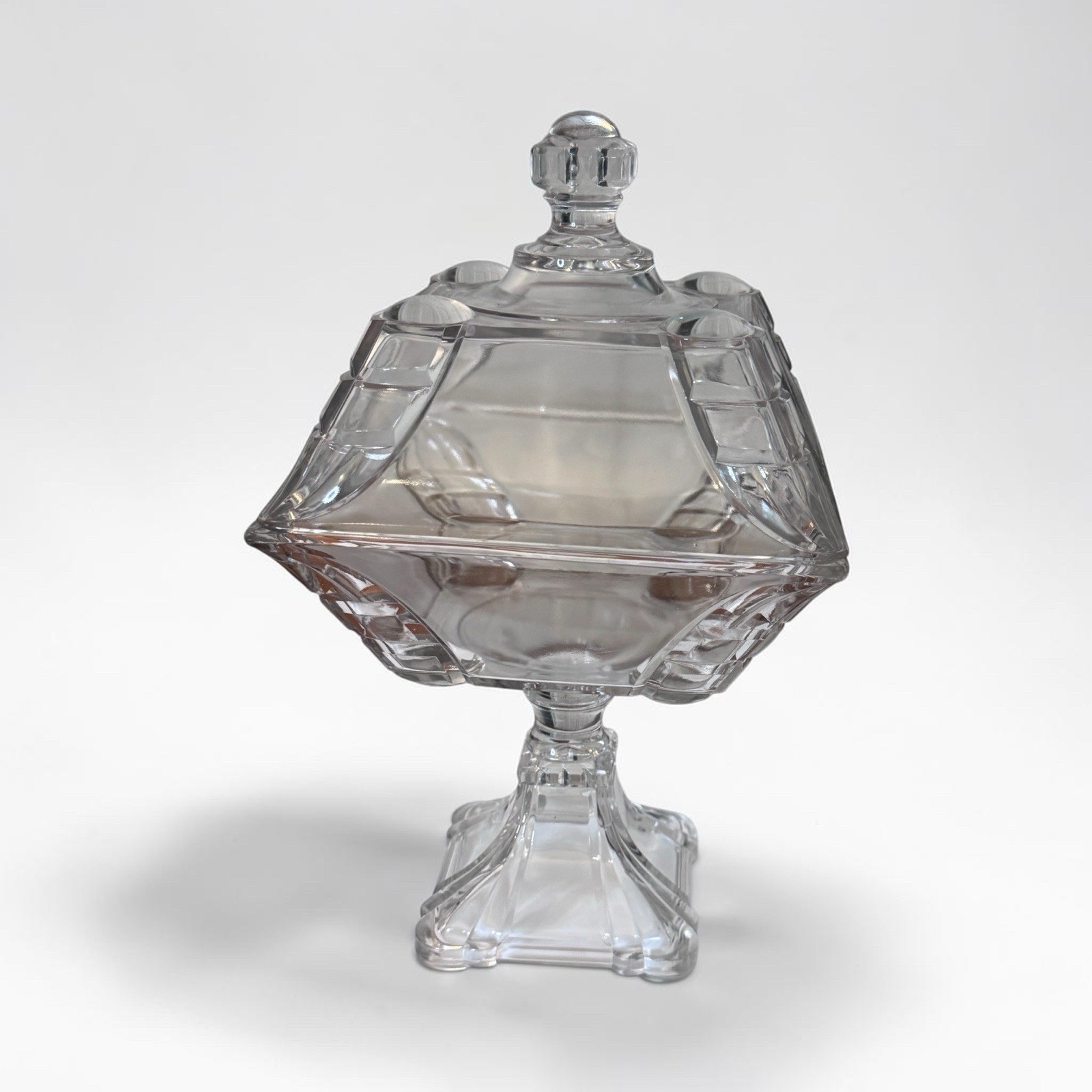 Antique EAPG Glass Footed Compote w/ Lid Circa 1880 Adams & Co. “Clear Ribbon” Antique EAPG Glass Footed Compote w/ Lid Circa 1880 Adams & Co. “Clear Ribbon”