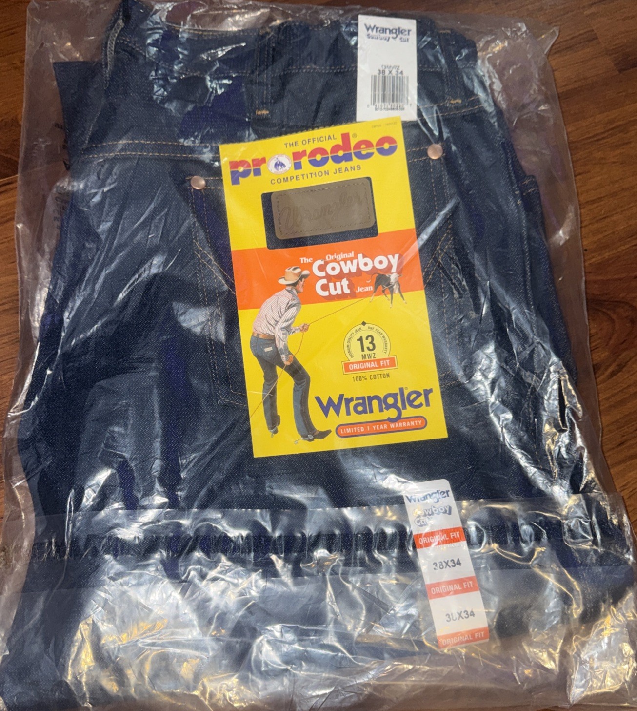 NEW Wrangler Western Cowboy Cut Jeans Mens 38x34 Blue Denim Original Fit 13MWZ
