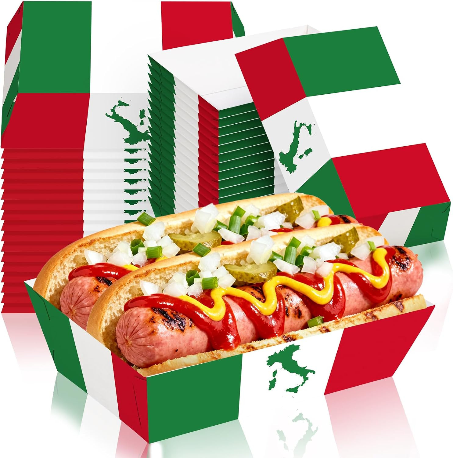 50 Pcs Italian Flag Paper Serving Trays Italy Flag Disposable Snack Trays | R...