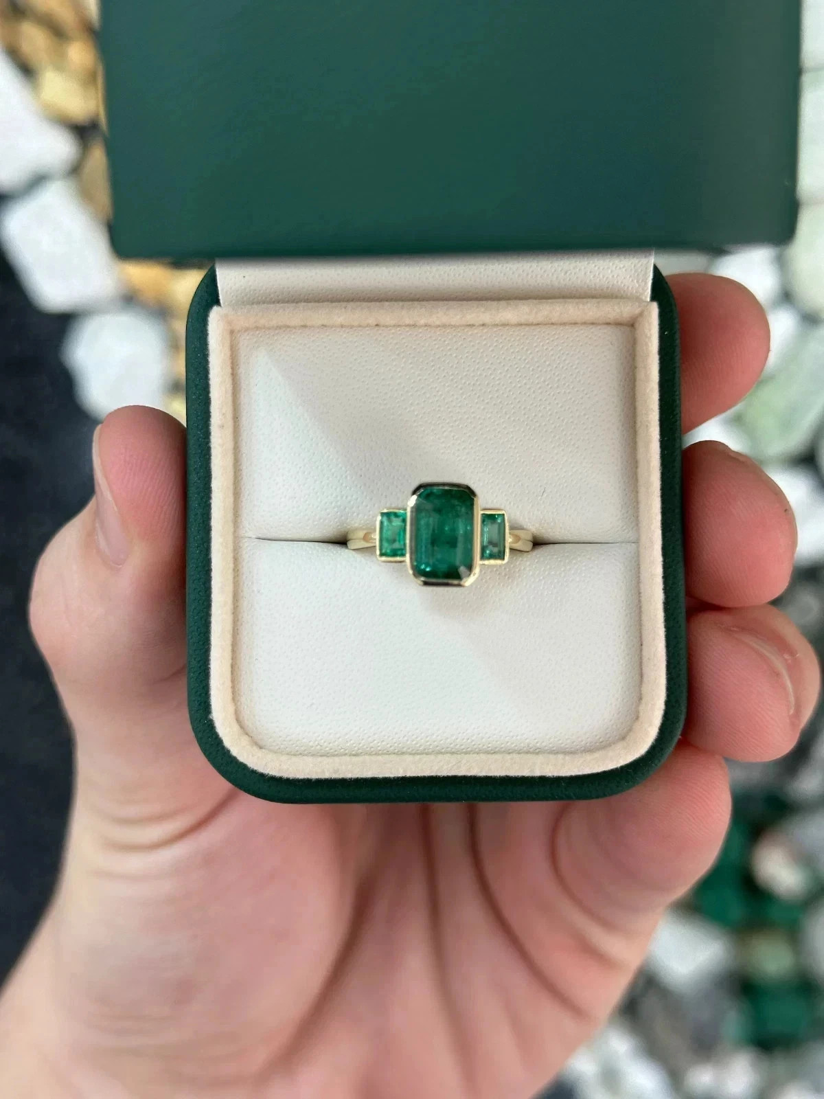 2.30 Ct Emerald Cut Natural Emerald & Diamond Wedding Ring 14K  Yellow Gold