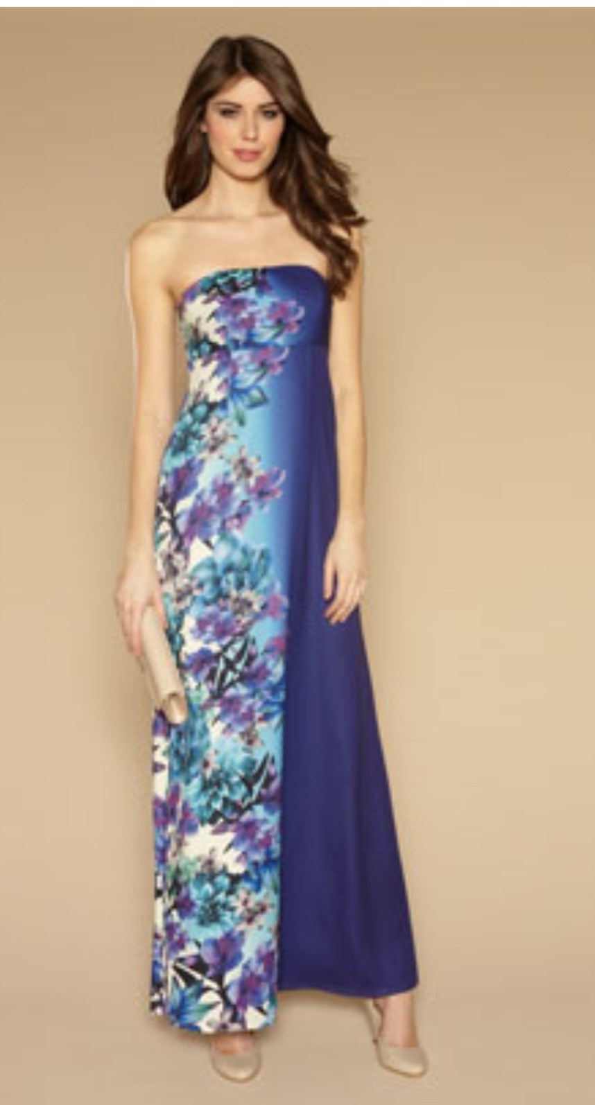 Monsoon Purple Strapless Asian Floral Maxi Gown Prom Dress Women\'s Sz 4 New