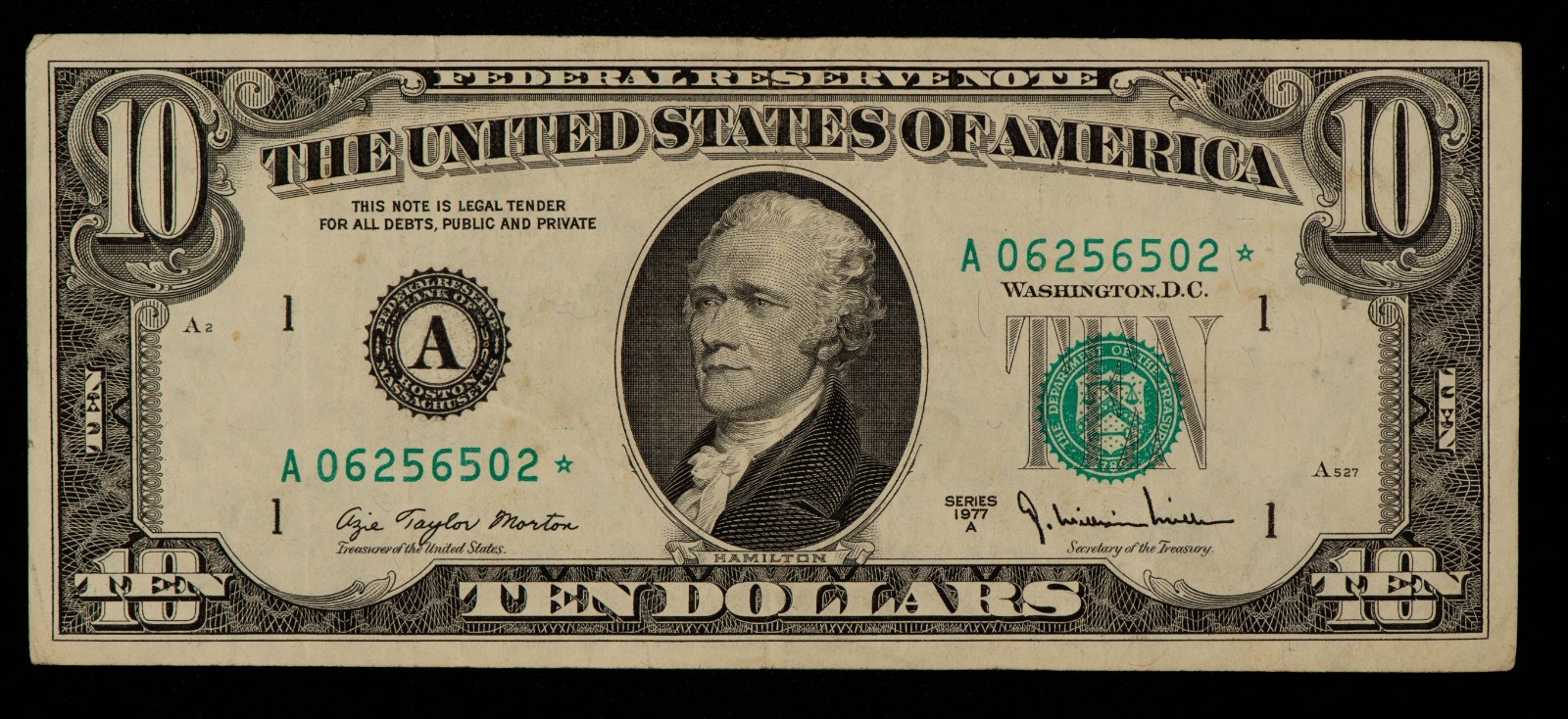 FR 2024-A* $10 1977 A Federal Reserve Note US - Star Note - VF - SKU-CA1871
