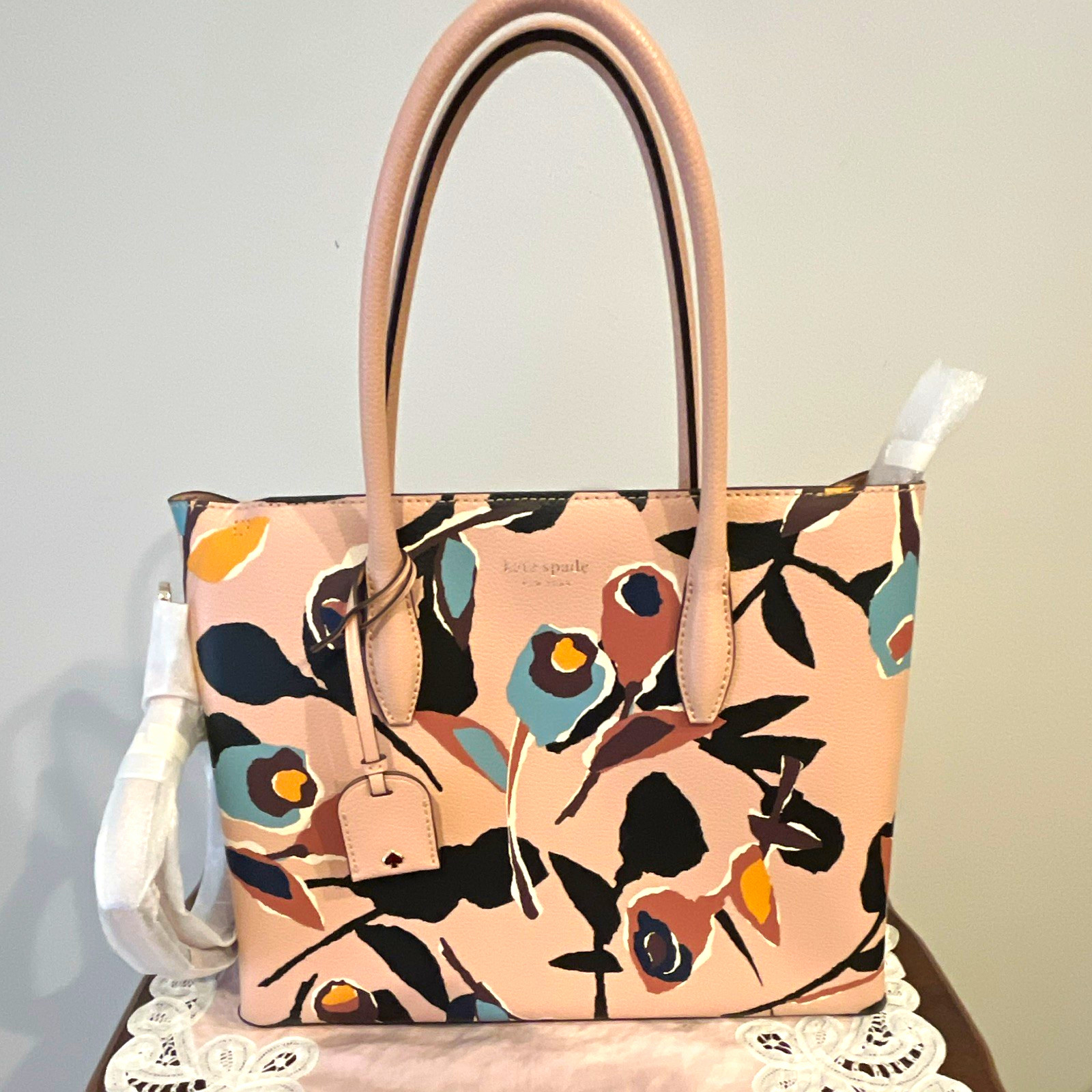 kate spade new york Floral Pebbled Zip Satchel Tote Detachable Strap Medium