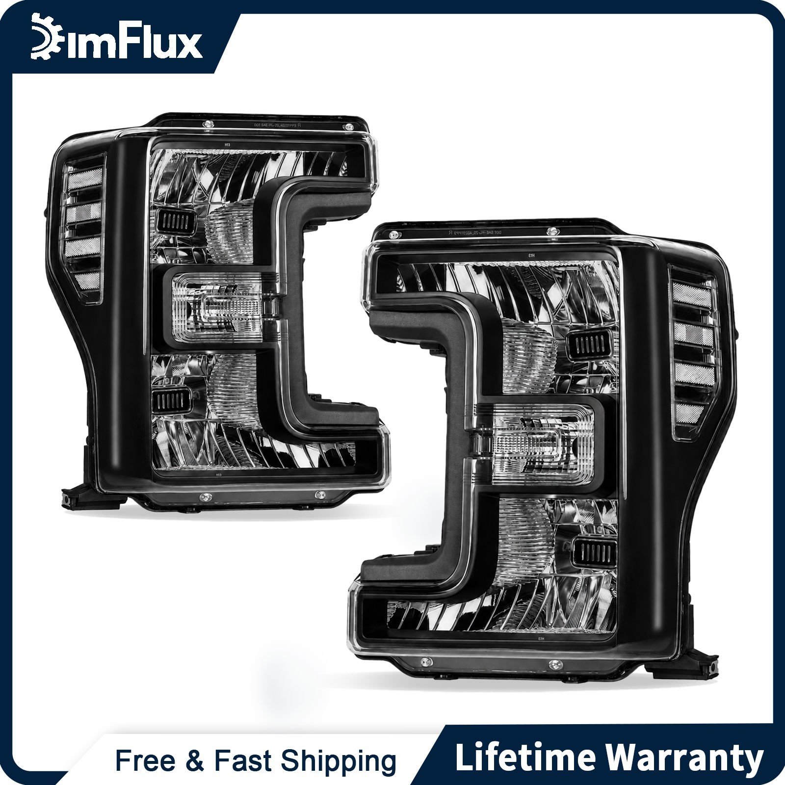 DimFlux Headlights for 17-19 Ford F250 F350 F450 F550 Super Duty Black Housing DimFlux Headlights for 17-19 Ford F250 F350 F450 F550 Super Duty Black Housing