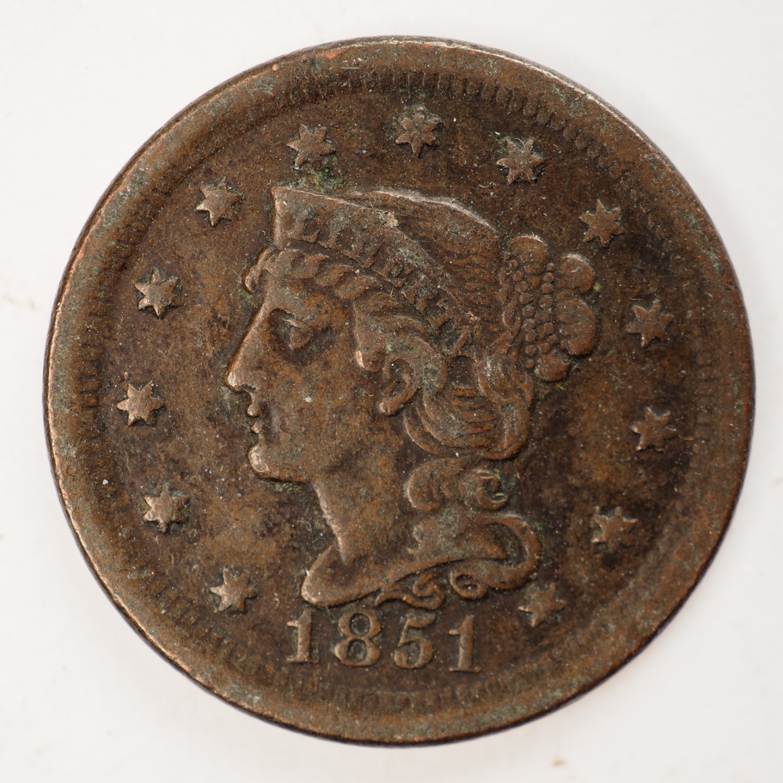 1851 BRAIDED HAIR LARGE CENT  ***NICE***    C4215