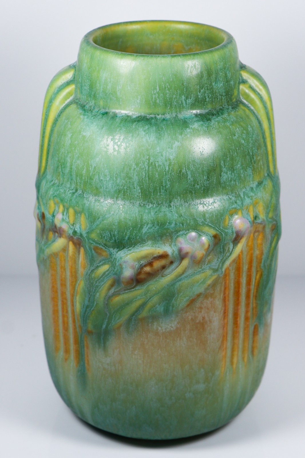 1934 Roseville Pottery Art Deco Laurel Green Stepped Vase #668-6 MINT