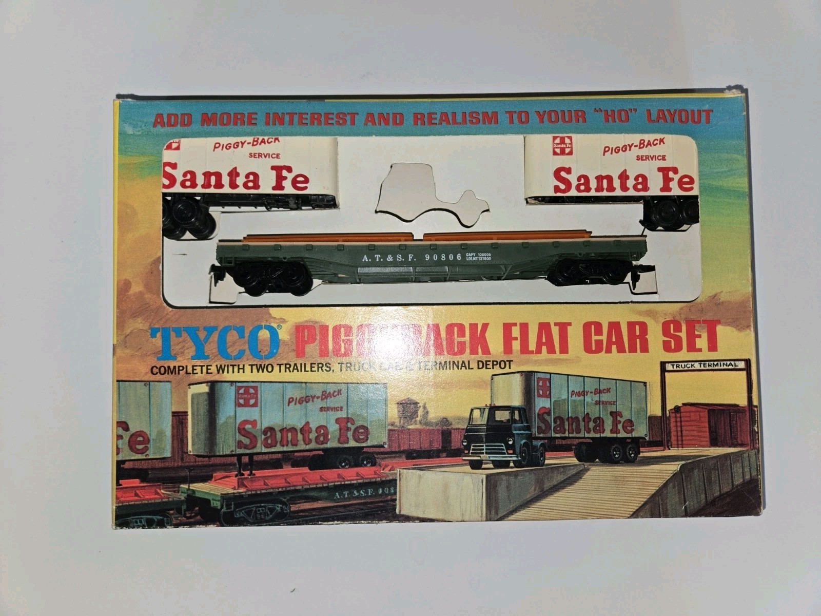 1960s Tyco HO Piggy Back Flat Car Rail Car Set W/Box