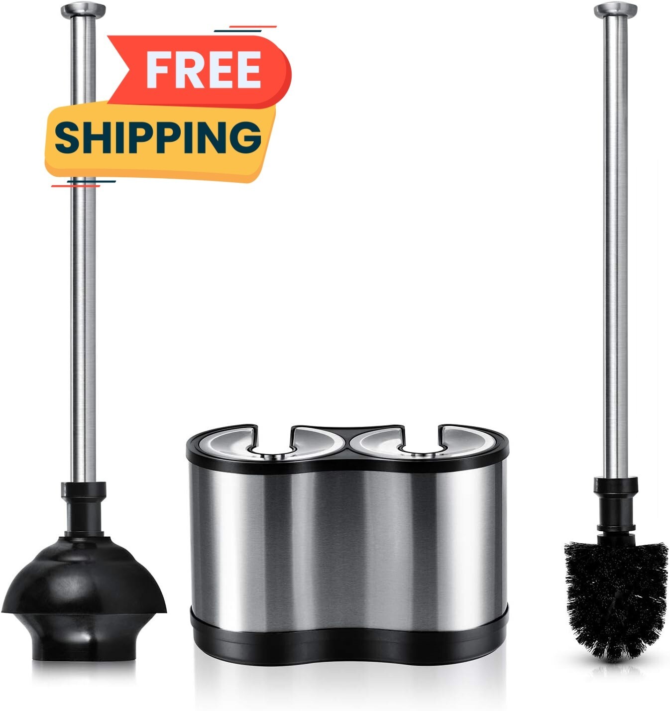 Conjunto de cepillo y desatascador de inodoro de lujo moderno (acero inoxidable)