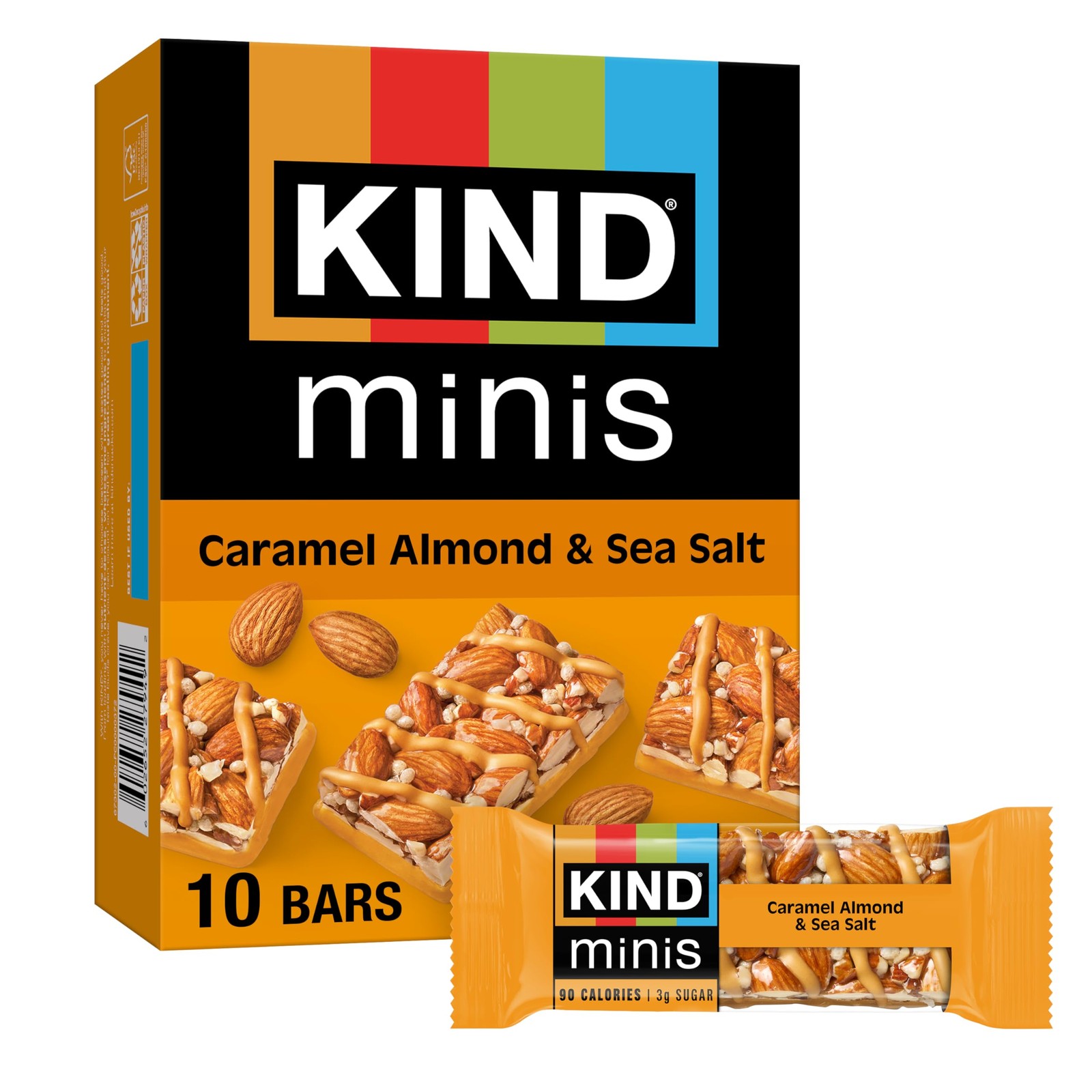 KIND Mini Snack Bars, Caramel Almond & Sea Salt, 10 Count (Pack of 1), brown
