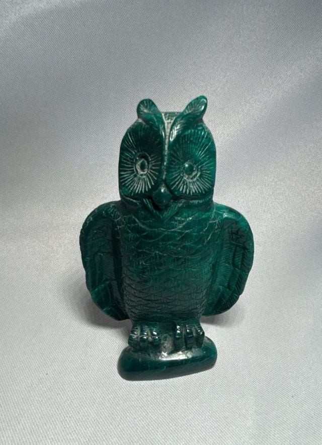 Gemstone 4” Malachite Hand Carved Crystal Owl Sculpture, Crystal Healing